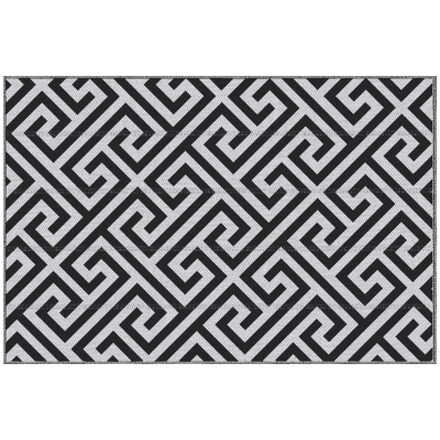 Outsunny 4' x 6' Outdoor Rug Reversible Mat Plastic Straw Rug Portable RV Camping Mat for Garden Deck Picnic Indoor, Black & White