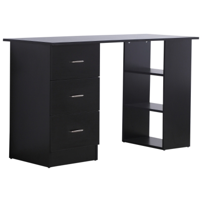 HOMCOM Modern Style Computer Desk Writing PC Table Workstation Laptop Study Stationery Cupboard w/ 3 Shelf & Drawers - Black 120H cm