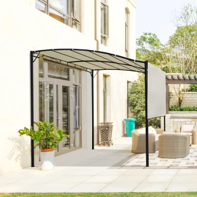 Outsunny 3 x 2.5m Garden Metal Pergola Flat Extended Roof w/Kits Outdoor Steel Frame Cream White