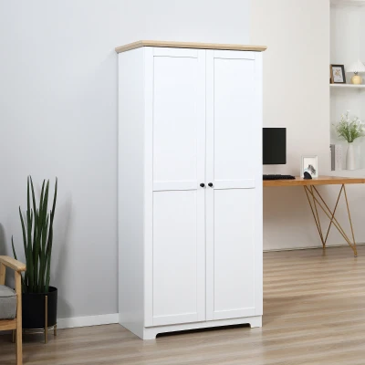 HOMCOM 172cm Wooden Storage Cabinet Cupboard With 2 Doors 4 Shelves White Living Room Bedroom Office