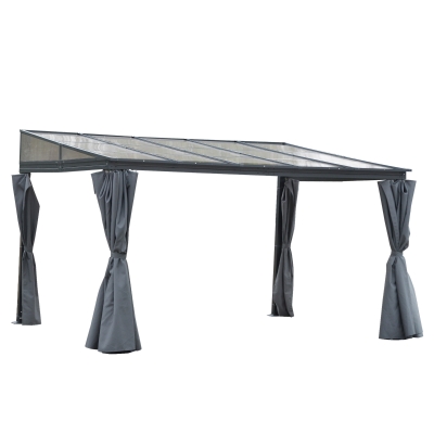 Outsunny Outdoor Pergola Gazebo Party Tent Garden Sun Shelter 4 x 3m with Curtains, Grey