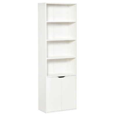 HOMCOM Libreria Moderna 4 Ripiani con Armadietto a 2 Ante in Legno, 59x29x180cm, Bianca