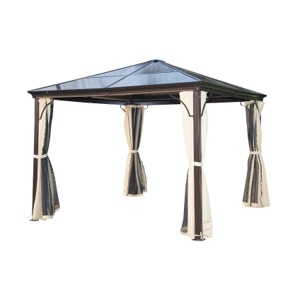 Outsunny 3 x 3 Meters Patio Aluminium Gazebo Canopy Marquee Party Tent Hardtop Roof Garden Shelter w/ Mesh & Side Walls