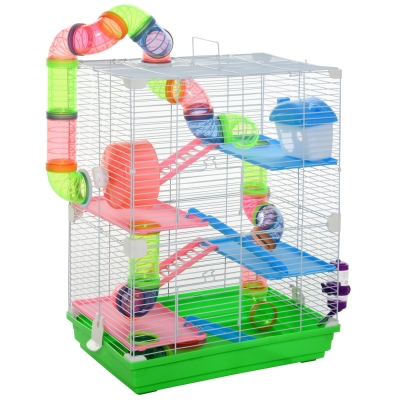 Cage pour hamster souris rongeur 4 étages multi-équipements vert