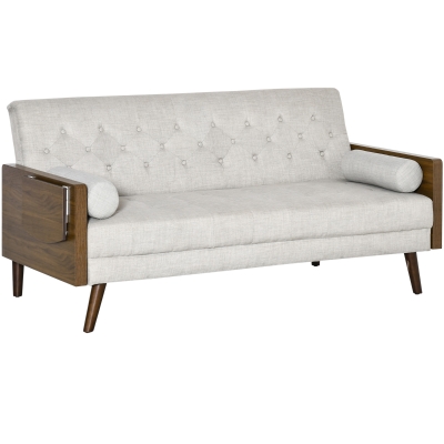 HOMCOM 3-Seater Sofa Bed Click-Clack Button-Tufted Settee Recliner Couch Beige