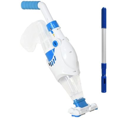 Outsunny Aspirador Limpiafondos para Piscina Manual Eléctrico Autonomía 45 Minutos con Poste Telescópico 54-113 cm Cepillo y Bolsa de Malla para Estanques Spas 161x20x17 cm Blanco
