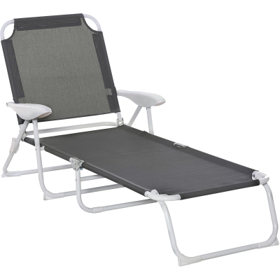 Outsunny Folding Sun Beach Lounger Garden Reclining Lounge Chair w/ 4-Level Backrest