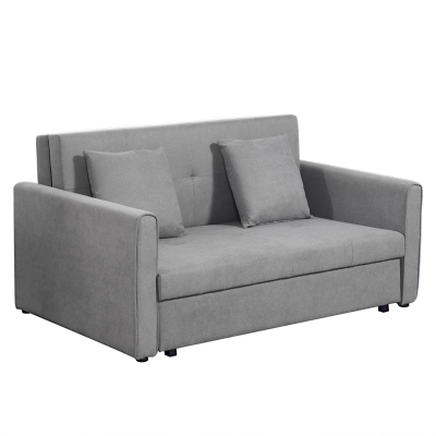 HOMCOM Cotton Upholstered Solid Wood 3-in-1 2-Seater Sofa Bed Convertible Loveseat Couch Sleeper Lounge with Storage for Living Room, Grey