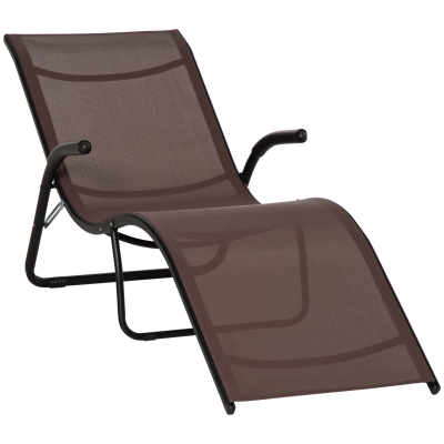 Outsunny Outdoor Chaise Lounge Folding Lounger Chair, Recline for Beach, Poolside, Brown