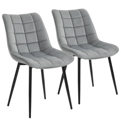 Lot de 2 chaises design capitonné pieds métal noir velours gris