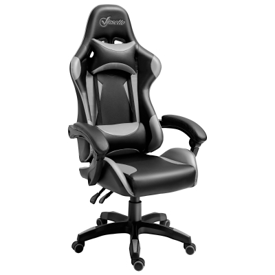 Fauteuil de bureau gamer réglable avec coussins PU gris noir