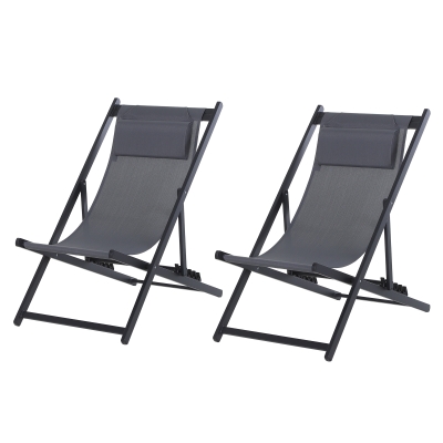 Outsunny Aluminium Frame Set Of 2 Folding Deck Chairs Deep Grey