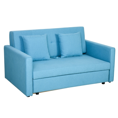 HOMCOM Polycotton 2-Seater Sofa Bed w/ Pillows Blue
