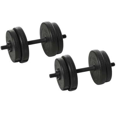 Ensemble d'haltères courtes total 20 Kg - barres incluses - acier HDPE noir