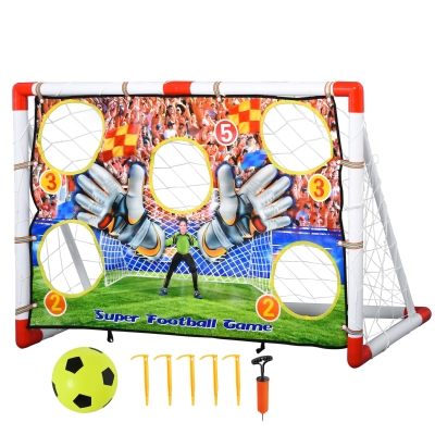 HOMCOM Fußballtore mit Fußball Torwand für Kinder 3-12 Jahre Fußballnetz Garten Kunststoff mehrfarbig 116 x 48 x 76 cm