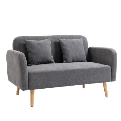 HOMCOM 2-Seat Loveseat Sofa Chenille Fabric Upholstered Couch Rubberwood Legs, Grey