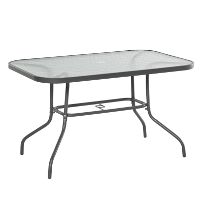 Table de jardin rectangulaire métal plateau verre trempé