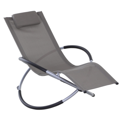 Outsunny Outdoor Orbital Lounger Zero Gravity Patio Chaise Foldable Rock Chair w/ Pillow