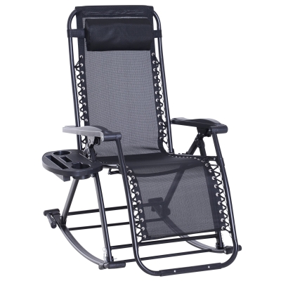 Outsunny Zero-Gravity Rocking Chair, Steel Frame, Texteline-Black