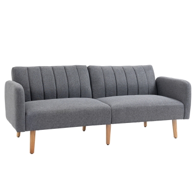 HOMCOM 2 Seater sofa bed Sofa Couch w/ Adjustable Backrest Linen for Guest Room Grey