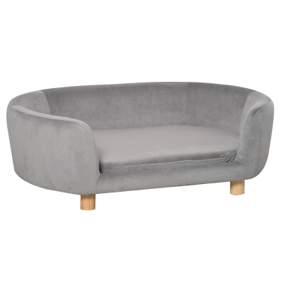PawHut Haustiersofa Hundesofa Hundebett mit Holländischer Samt Schaumstoff Birke Bein für Katzen Hunde 86 x 55 x 33 cm Hellgrau