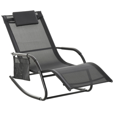 Outsunny Breathable Mesh Rocking Chair for Indoor & Outdoor Recliner Seat w/ Headrest