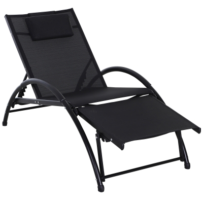 Outsunny Texteline Adjustable Recline Sun Lounger w/ Headrest Black