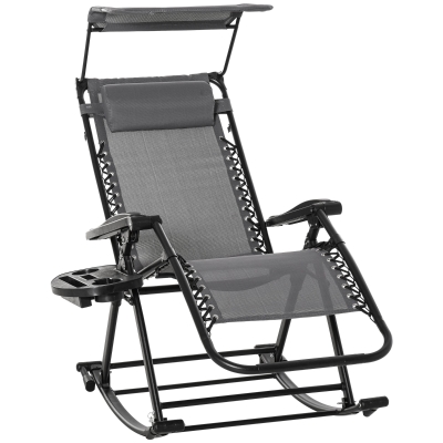 Outsunny Folding Recliner Chair Outdoor Lounge Rocker Zero-Gravity Seat w/ Adjustable