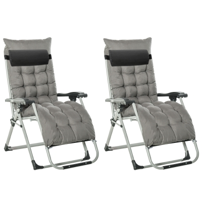 Outsunny Reclining 2 PCS Zero Gravity Chair Folding Garden Sun Lounger Cushion Headrest