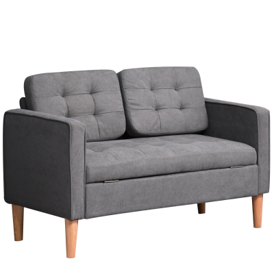 HOMCOM Modern Loveseat Sofa Button-Tufted Fabric Couch with Storage Chest Wood Legs