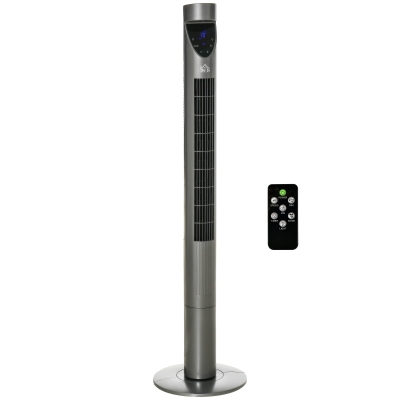 HOMCOM 46" Tower Fan Cooling with Ionizer, Air Filter, Oscillating, 3 Speed, 12h Timer, Remote Controller, for Bedroom, Grey
