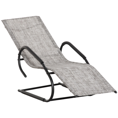 Outsunny Outdoor Sun Lounger with Headrest, Texteline Reclining Chaise Lounge Chair for Garden, Balcony, Deck, Grey