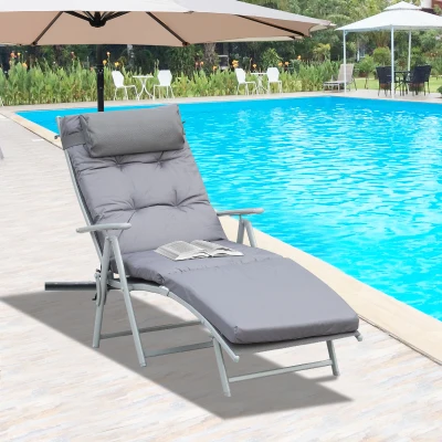 Outsunny Padded Sun Lounger Steel Frame Grey