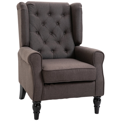 HOMCOM Wood Fabric Accent Armchair Home Furniture Retro Tufted Club Brown
