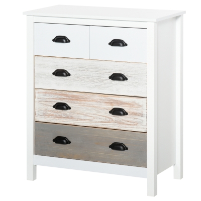 HOMCOM Schubladenschrank Beistellschrank mit 5 Schubladen Kommode MDF Tannenholz 70 x 38 x 85 cm