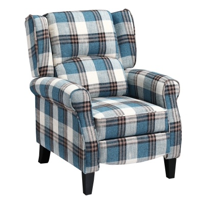 HOMCOM Plush Single Sofa Chair Recliner Armchair Checked Blue