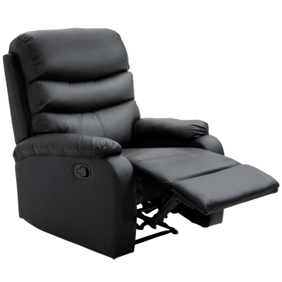 HOMCOM PU Leather Single Sofa Chair Manual Recliner Armchair W/Footrest-Black