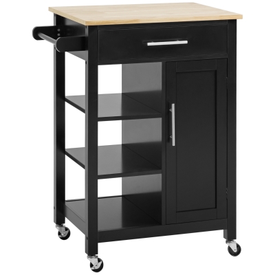 Desserte de cuisine multi-rangement noir bois hévéa