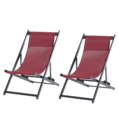Outsunny Aluminium Frame Set Of 2 Folding Deck Chairs Wine Red