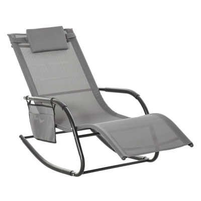 Outsunny Breathable Mesh Rocking Chair Patio Rocker Lounge for Indoor & Outdoor Recliner Seat w/ Removable Headrest for Garden and Patio