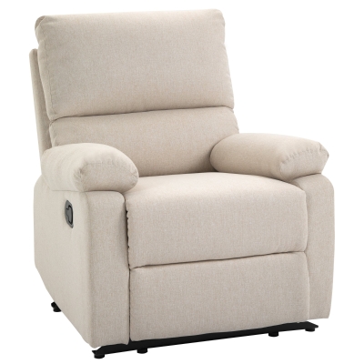 HOMCOM Single Sofa Chair Double-Padded Manual Recliner Armchair w/Footrest Metal Frame Adjustable Home Seat Bedroom Living Room TV Gaming Beige