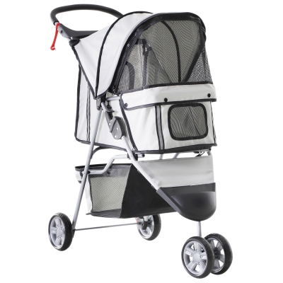 PawHut Cochecito Plegable Mascotas 75x45x97cm Perros Gatos Carrito Ruedas giran 360 grados Gris
