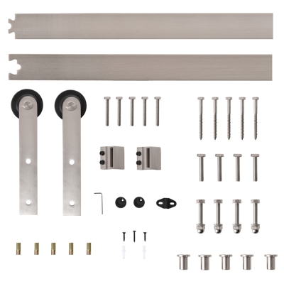 HOMCOM 2m Sliding Wood Barn Door Stainless Steel Set