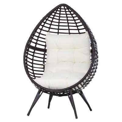 Outsunny Sillón de Exterior de Ratán en Forma de Lágrima con Cojín Acolchado Estilo Moderno para Jardín Terraza Balcón Carga 160 kg 101x89x156 cm Marrón y Crema