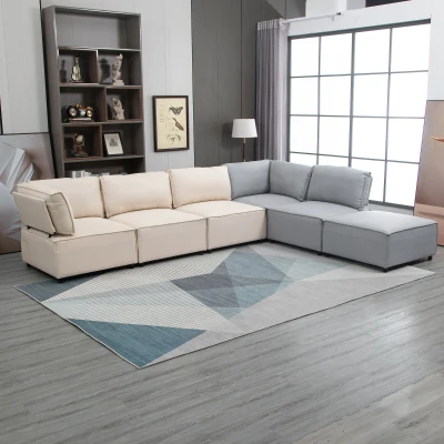 HOMCOM Divano angolare, 325 x 83 x 80 cm, Grigio e Beige