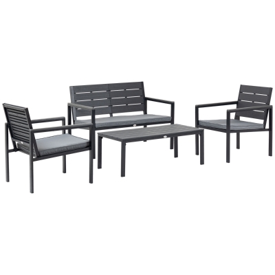 Outsunny 4 Piece Garden Sofa Set with Padded Cushions, Outdoor Conversation Furniture Set with Coffee Table, Steel Frame