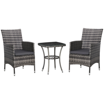 Outsunny 2 Seater Garden Outdoor Rattan Furniture Bistro Set Patio Weave Companion Chair Table Set Conservatory, Light Grey