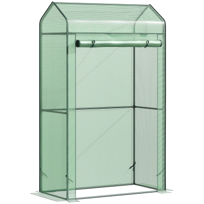 Outsunny Invernadero de Jardín Vivero Casero con Puerta Enrollable Cubierta de PE y Marco de Metal para Cultivos Plantas Tomates Terraza Patio Exterior 100x51x170 cm Verde