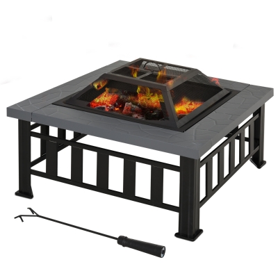 Outsunny Brasero Exterior de Metal Multifuncional tipo Calentador 3 en 1 como Pozo de fuego/BBQ/Cubo de Hielo para Terraza Patio y Jardín 86x86x54 cm
