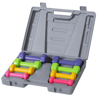 HOMCOM Juego de 8 Mancuernas 4 Pares de 0.5kg 1 kg 1.5 kg 2kg con Caja Exterior para Gimnasio y Entrenamiento en Casa